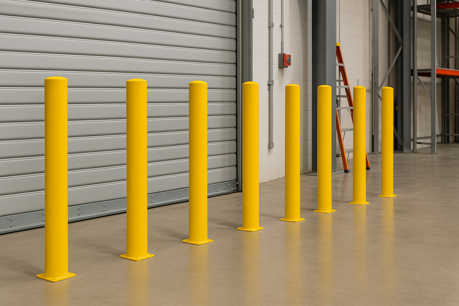 Surface mounted bollards installed in edmonton for forklift protection
